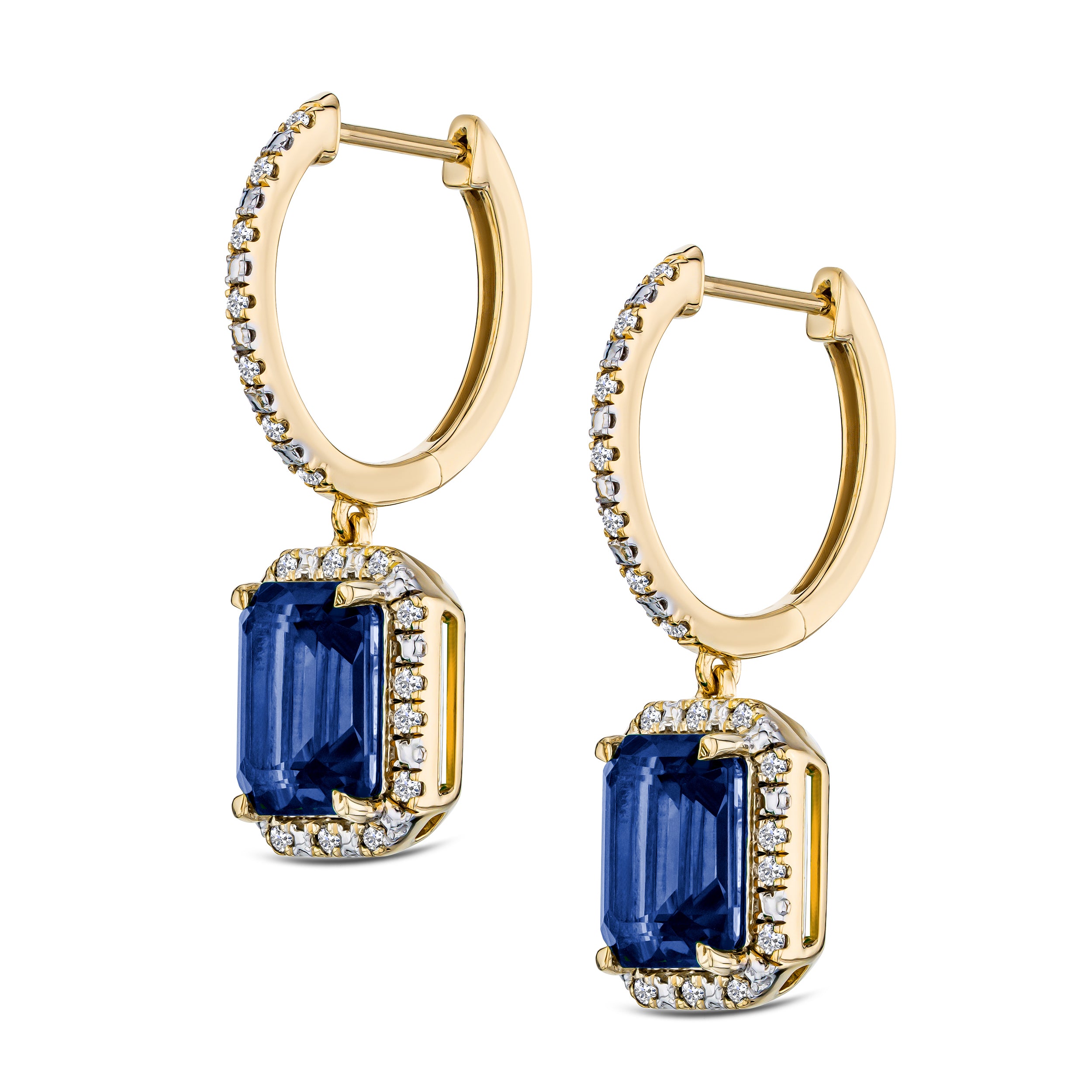 Astra 4.00ct Lab Sapphire and Diamond Drop Halo Octagon Cut Earrings in 18K Gold Vermeil